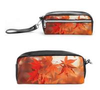 POTSCBVW Astuccio per matite con foglie d'acero al sole, grande capacità, con due scomparti, astuccio in pelle con cerniera, borsa per cosmetici da viaggio portatile per donne e uomini