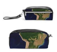 POTSCBVW Astuccio per matite con immagine satellitare del Sud America, grande capacità, con due scomparti, astuccio in pelle con cerniera, borsa portatile da viaggio per cosmetici per donne e uomini