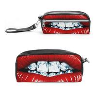 POTSCBVW Astuccio per matite con labbra rosse con diamanti, grande capacità, con due scomparti, astuccio in pelle con cerniera, astuccio portatile da viaggio per donne e uomini