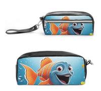 POTSCBVW Astuccio per matite con motivo pesce sotto il mare, grande capacità, con due scomparti, astuccio in pelle con cerniera, astuccio portatile da viaggio per donne e uomini