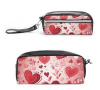 POTSCBVW Astuccio per matite con motivo San Valentino, grande capacità, con due scomparti, astuccio in pelle con cerniera, borsa per cosmetici da viaggio portatile per donne e uomini