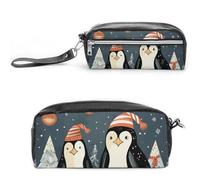 POTSCBVW Astuccio per matite con pinguini di buon Natale, grande capacità, con due scomparti, astuccio in pelle con cerniera, astuccio portatile da viaggio per donne e uomini