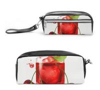 POTSCBVW Astuccio per matite con succo di ciliegia, grande capacità, con due scomparti, astuccio in pelle con cerniera, astuccio portatile da viaggio per donne e uomini