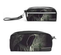 POTSCBVW Astuccio per matite hacker, grande capacità, con due scomparti, astuccio in pelle con cerniera, astuccio portatile da viaggio per donne e uomini
