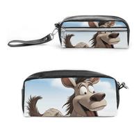 POTSCBVW Astuccio portamatite con asino in stile cartone animato, grande capacità, con due scomparti, astuccio in pelle con cerniera, astuccio portatile da viaggio per donne e uomini
