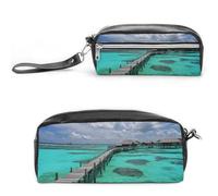 POTSCBVW Astuccio portamatite con paesaggi delle Maldive, grande capacità, con due scomparti, astuccio in pelle con cerniera, borsa portatile da viaggio per cosmetici per donne e uomini