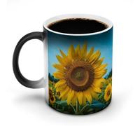 POTSCBVW Beutiful Tazza in ceramica con girasole che cambia colore, rivela il design nascosto quando è calda, tazza da caffè sensibile al calore, divertente regalo per compleanno, Natale