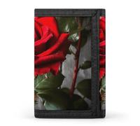 POTSCBVW Blooming Red Rose Portafoglio compatto a tre ante con portachiavi, leggero e resistente, per esterni, stile, taglia unica, classico