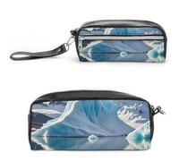 POTSCBVW Blue Iceberg Astuccio grande capacità con due scomparti, astuccio in pelle con cerniera, astuccio portatile da viaggio per donne e uomini