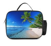POTSCBVW Blue Sea - Borsa termica per il pranzo con motivo albero di cocco, grande capacità, con fibbia di sicurezza, a tenuta stagna, per lavoro, palestra, picnic, viaggi e attività all'aperto
