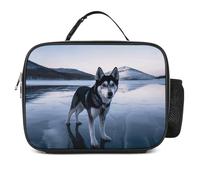 POTSCBVW Borsa termica per il pranzo con cane husky su un lago congelato, grande capacità, borsa termica con fibbia di sicurezza, borsa termica a tenuta stagna per lavoro, palestra, picnic, viaggi e
