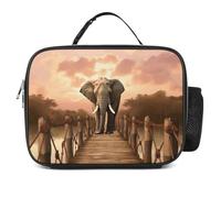 POTSCBVW Borsa termica per il pranzo con elefante su un ponte, grande capacità, con fibbia di sicurezza, borsa termica per lavoro, palestra, picnic, viaggi e attività all'aperto