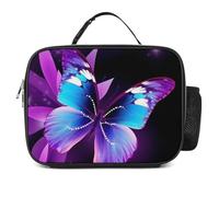 POTSCBVW Borsa termica per il pranzo con farfalla blu e viola, grande capacità, con fibbia di sicurezza, borsa termica per lavoro, palestra, picnic, viaggi e attività all'aperto