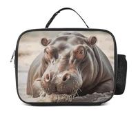 POTSCBVW Borsa termica per il pranzo con ippopotamo in acqua, grande capacità, con fibbia di sicurezza, borsa termica per lavoro, palestra, picnic, viaggi e attività all'aperto