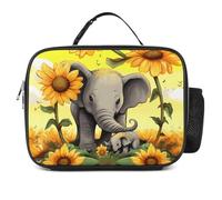 POTSCBVW Borsa termica per il pranzo con mamma elefante e girasoli, grande capacità, con fibbia di sicurezza, borsa termica per lavoro, palestra, picnic, viaggi e attività all'aperto