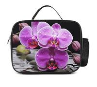POTSCBVW Borsa termica per il pranzo con orchidee viola, grande capacità, con fibbia di sicurezza, a prova di perdite, per lavoro, palestra, picnic, viaggi e attività all'aperto