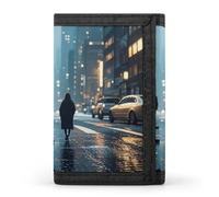 POTSCBVW City Rainy Night Portafoglio compatto a tre ante con portachiavi, leggero e resistente, per esterni, stile, taglia unica, classico