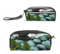 POTSCBVW Cobblestone Zen Flowers Astuccio grande capacità con due scomparti, astuccio in pelle con cerniera, borsa portatile da viaggio per cosmetici per donne e uomini