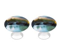 POTSCBVW Confezione da 2 maniglie per cassetti Nature Landscape1 in acciaio inox per armadietti da cucina bagno comò minimalista rotonda manopola per cassetto facile installazione hardware incluso