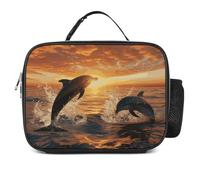 POTSCBVW Delfini che saltano fuori dall'acqua al tramonto, borsa per il pranzo di grande capacità, borsa termica per il pranzo con fibbia di sicurezza, borsa termica a tenuta stagna per lavoro