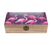 POTSCBVW Flock of Tropical Flamingos Scatola portaoggetti in legno vintage con coperchio e chiusura frontale, decorazione rustica per la casa, organizer in legno per gioielli, anelli, orecchini