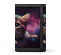 POTSCBVW Galaxy Cat Portafoglio compatto a tre ante con portachiavi, leggero e resistente, per esterni, stile, taglia unica, classico
