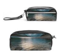 POTSCBVW Glacier National Park Astuccio grande capacità con due scomparti, astuccio in pelle con cerniera, borsa portatile da viaggio per cosmetici per donne e uomini