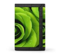 POTSCBVW Green Rose Portafoglio compatto a tre ante con portachiavi, borsa leggera e resistente per esterni, stile, taglia unica, classico