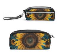 POTSCBVW Il più bel astuccio con girasole di grande capacità con due scomparti, astuccio in pelle con cerniera, borsa portatile da viaggio per cosmetici per donne e uomini