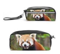 POTSCBVW Little Red Panda, astuccio grande capacità con due scomparti, astuccio in pelle con cerniera, borsa portatile da viaggio per cosmetici per donne e uomini