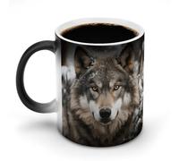 POTSCBVW Lmage of Wolf in The Snow Magic tazza che cambia colore, tazza in ceramica rivela un design nascosto quando è calda, tazza da caffè sensibile al calore, divertente regalo per compleanno
