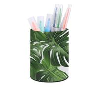POTSCBVW Monstera Deliciosa, portapenne rotondo in pelle PU, portapenne, porta pennelli da trucco, organizer da scrivania minimalista per ufficio e casa