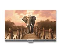 POTSCBVW Porta biglietti da visita a forma di elefante sul ponte, super leggero, portatile, in lega di alluminio, organizer per carte di credito, sottile, professionale, per impiegati, uomini e donne