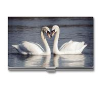 POTSCBVW Porta biglietti da visita romantico con cigno bianco, super leggero, portatile, in lega di alluminio, organizer per carte di credito, sottile, professionale, per impiegati, uomini e donne