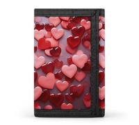 POTSCBVW Portafoglio compatto a tre ante con cuori rossi con portachiavi, borsa leggera e resistente per esterni, stile, taglia unica, classico