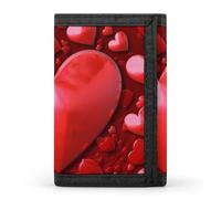 POTSCBVW Portafoglio compatto a tre ante con cuori rossi, con portachiavi, leggero e resistente, per esterni, stile, taglia unica, classico