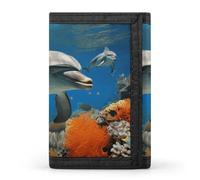 POTSCBVW Portafoglio compatto a tre ante con delfini blu con portachiavi, borsa leggera e resistente per esterni, stile, taglia unica, classico