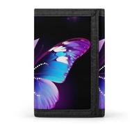 POTSCBVW Portafoglio compatto a tre ante con farfalla, blu e viola, con portachiavi, leggero e resistente, per esterni, stile, taglia unica, classico