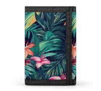 POTSCBVW Portafoglio compatto a tre ante con foglie tropicali floreali con portachiavi, leggero e resistente, per esterni, stile, taglia unica, classico
