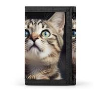 POTSCBVW Portafoglio compatto a tre ante con gatto, con portachiavi, leggero e resistente, per esterni, stile, taglia unica, classico