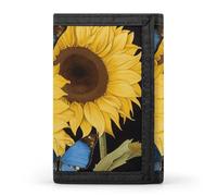 POTSCBVW Portafoglio compatto a tre ante con girasoli gialli con farfalle blu, con portachiavi, leggero e resistente, per esterni, stile, taglia unica, classico