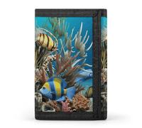 POTSCBVW Portafoglio compatto a tre ante con pesce 3D con portachiavi, borsa leggera e resistente per esterni, stile, taglia unica, classico