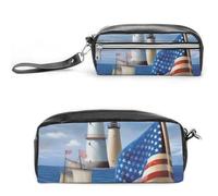 POTSCBVW Sea to Shining Sea, astuccio patriottico di grande capacità, con due scomparti, astuccio in pelle con cerniera, astuccio portatile da viaggio per donne e uomini