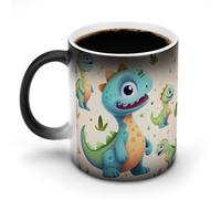 POTSCBVW Simpatico dinosauro magico che cambia colore, tazza in ceramica rivela il design nascosto quando è calda, tazza da caffè sensibile al calore, divertente regalo per compleanno e Natale