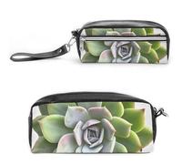 POTSCBVW Succulent Botanical - Astuccio portamatite grande capacità con due scomparti, astuccio in pelle con cerniera, borsa portatile da viaggio per cosmetici per donne e uomini