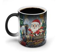 POTSCBVW Tazza in ceramica che cambia colore a forma di treno natalizio, rivela un design nascosto quando è calda, tazza da caffè sensibile al calore, divertente regalo per compleanno, Natale