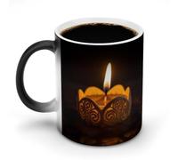POTSCBVW Tazza in ceramica che cambia colore con candela che brucia rivela un design nascosto quando è calda, tazza da caffè sensibile al calore, divertente regalo per compleanno e Natale