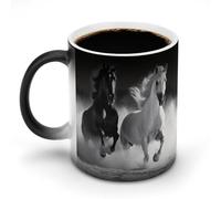 POTSCBVW Tazza in ceramica che cambia colore con cavalli bianchi e neri, la tazza in ceramica rivela il design nascosto quando è calda, tazza da caffè sensibile al calore, regalo divertente per