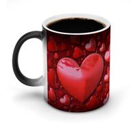 POTSCBVW Tazza in ceramica che cambia colore con cuori rossi, la tazza in ceramica rivela il design nascosto quando è calda, tazza da caffè sensibile al calore, regalo divertente per compleanno