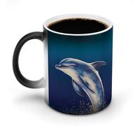POTSCBVW Tazza in ceramica che cambia colore con delfino glitterato, rivela un design nascosto quando è calda, tazza da caffè sensibile al calore, regalo divertente per compleanno, Natale